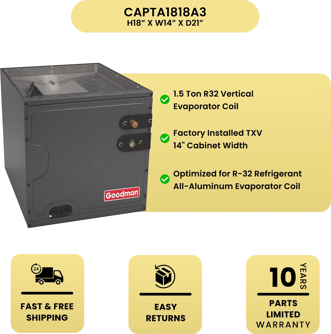 Goodman 1.5 Ton AC + 40K BTU Furnace Bundle | 14 SEER2 | 80% AFUE | R-32 | Upflow CAPTA1818A3