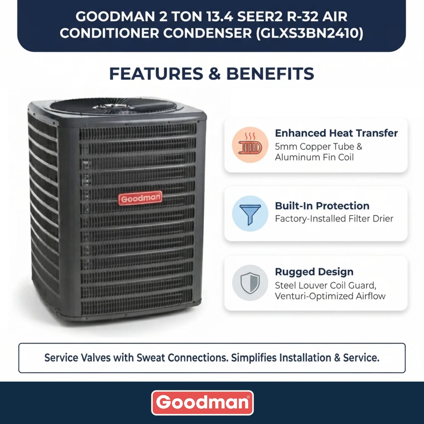 Goodman 2 Ton 13.4 SEER2 R-32 Air Conditioner Condenser