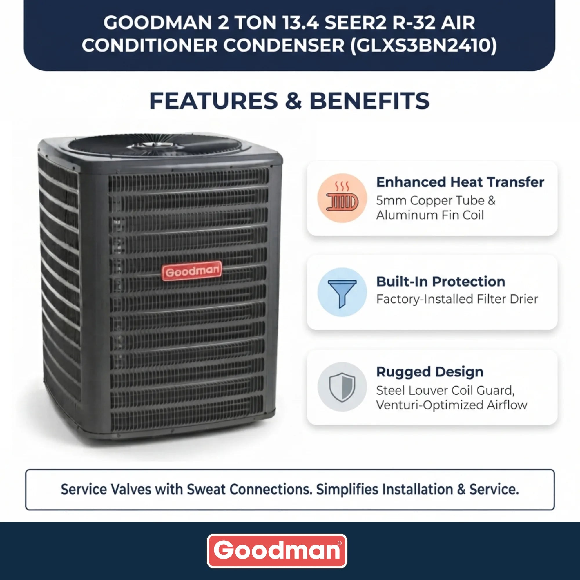 Goodman 2 Ton 13.4 SEER2 R-32 Air Conditioner Condenser