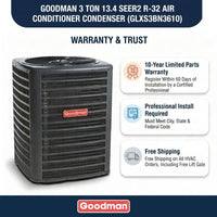 Goodman 3 Ton AC Condenser Unit 13.4 SEER2, R32