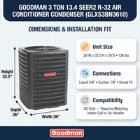 Goodman 3 Ton AC Condenser Unit 13.4 SEER2, R32