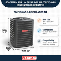 Goodman 4 Ton AC Condenser Unit 13.4 SEER2, R32