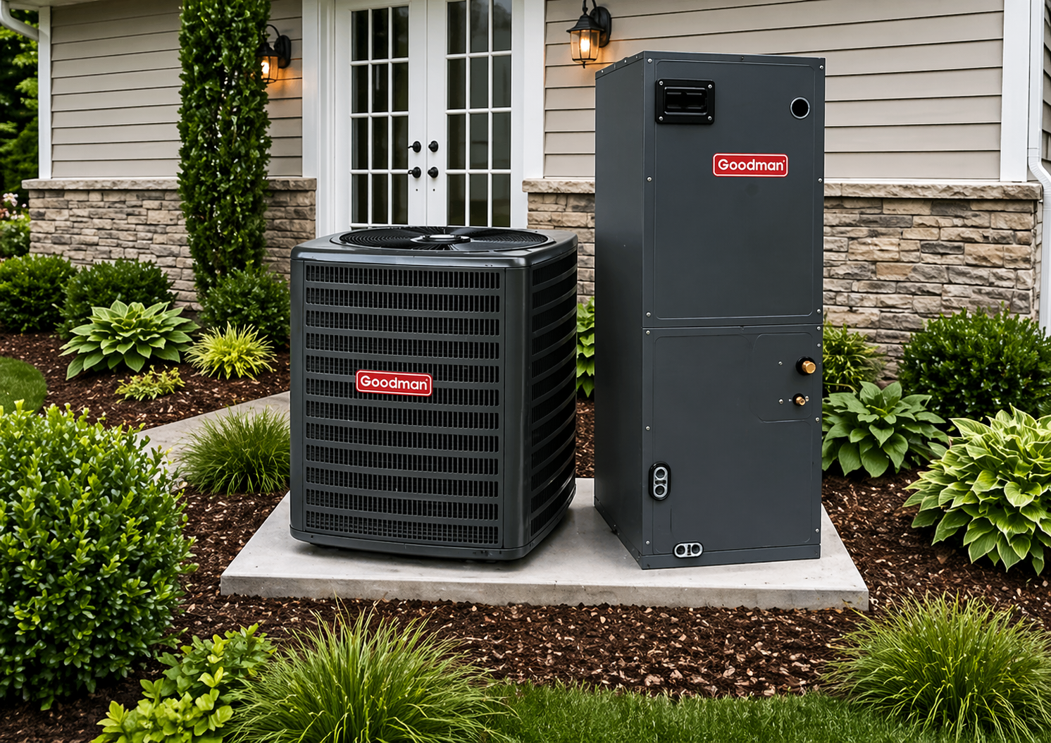 Goodman HVAC system installed outside a home