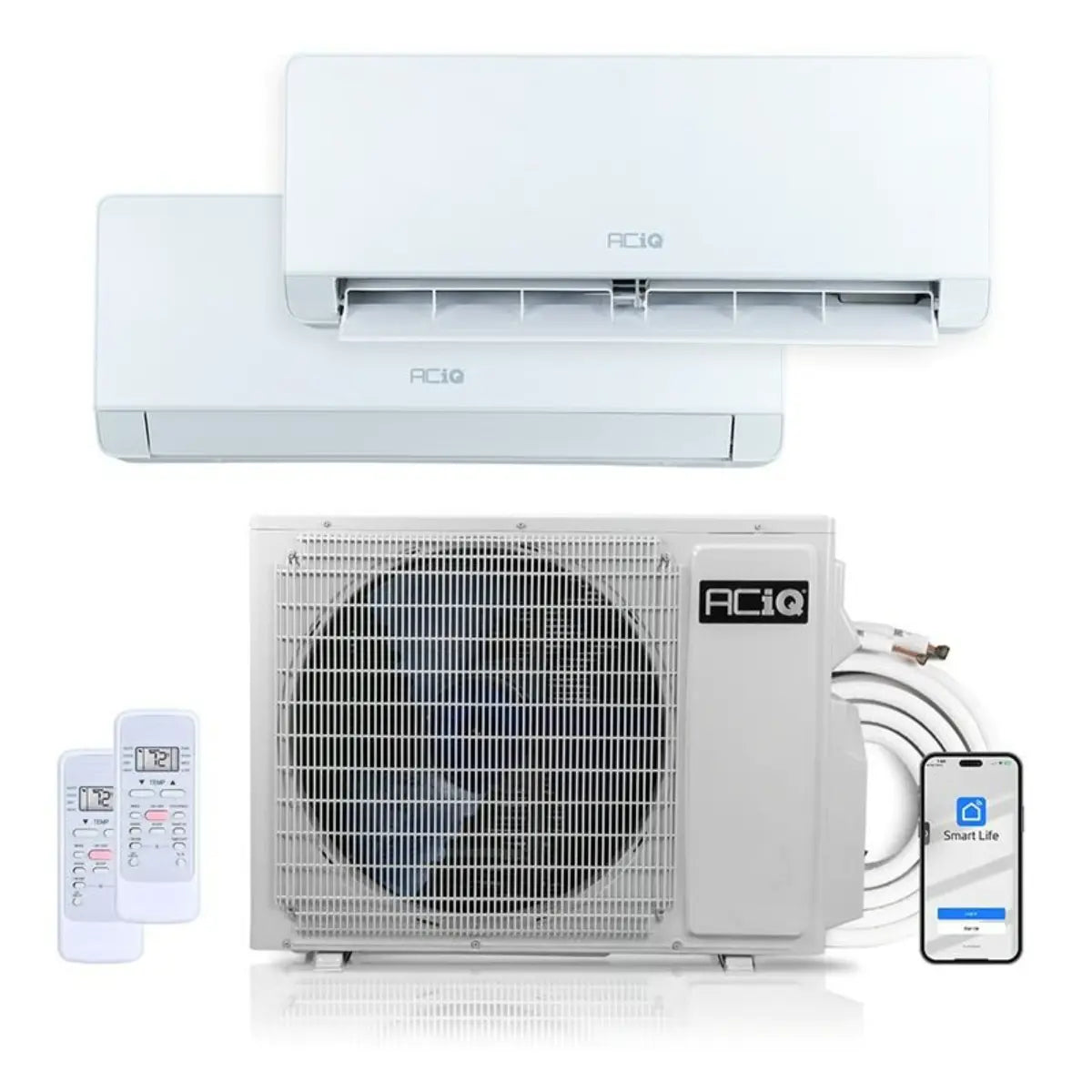 ACiQ Essentials 18,000 BTU 22 SEER2 230V 2 Zone R32 Wall Mount Mini Split Heat Pump System - 9K + 12K ACIQ-18Z-E-M2  ACIQ-09W-E-M  ACIQ-12W-E-M Bundle