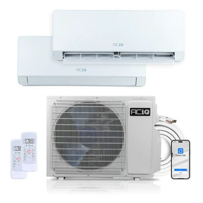 ACiQ Essentials 18,000 BTU 22 SEER2 230V 2 Zone R32 Wall Mount Mini Split Heat Pump System - 9K + 9K ACIQ-18Z-E-M2  ACIQ-09W-E-M-2 Bundle