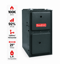 Goodman 100,000 BTU Gas Furnace 92% AFUE Single-Stage, 21" Wide, Upflow/Horizontal