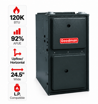 Goodman 120,000 BTU Gas Furnace 92% AFUE Single-Stage, 24.5" Wide, Upflow/Horizontal