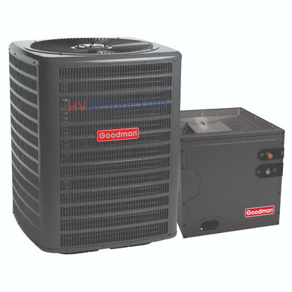 Goodman 3 Ton 13.4 SEER2 Air Conditioner with a 21-inch wide vertical cased coil system, using R32 refrigerant for efficient residential cooling. Available at hvactotal.com.