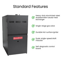 Goodman 60,000 BTU 80% AFUE Single Stage Gas Furnace – Downflow,Horizontal 14″ Wide GD9S800603AN Standard Features