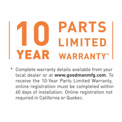 Goodman 10 Year Warranty information label