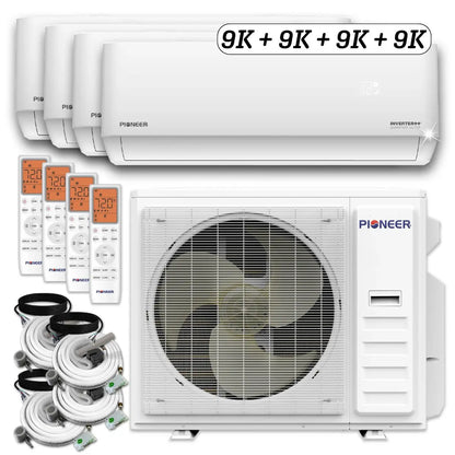 Pioneer Dual Split 36000 BTU 3 Ton Quantum Ultra Wi-Fi 22.5 SEER2 230V 4 Zone Wall Mount AC Heat Pump - 9K+9K+9K+9K - WYT040GLSI24M4 - HVACTotal