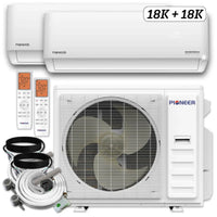 Pioneer Dual Split 36000 BTU 3 Ton Quantum Ultra Wi-Fi 24 SEER2 230V 2 Zone Wall Mount AC Heat Pump - 18K+18K WYT040GLSI24M4-18W-18W Complete Set