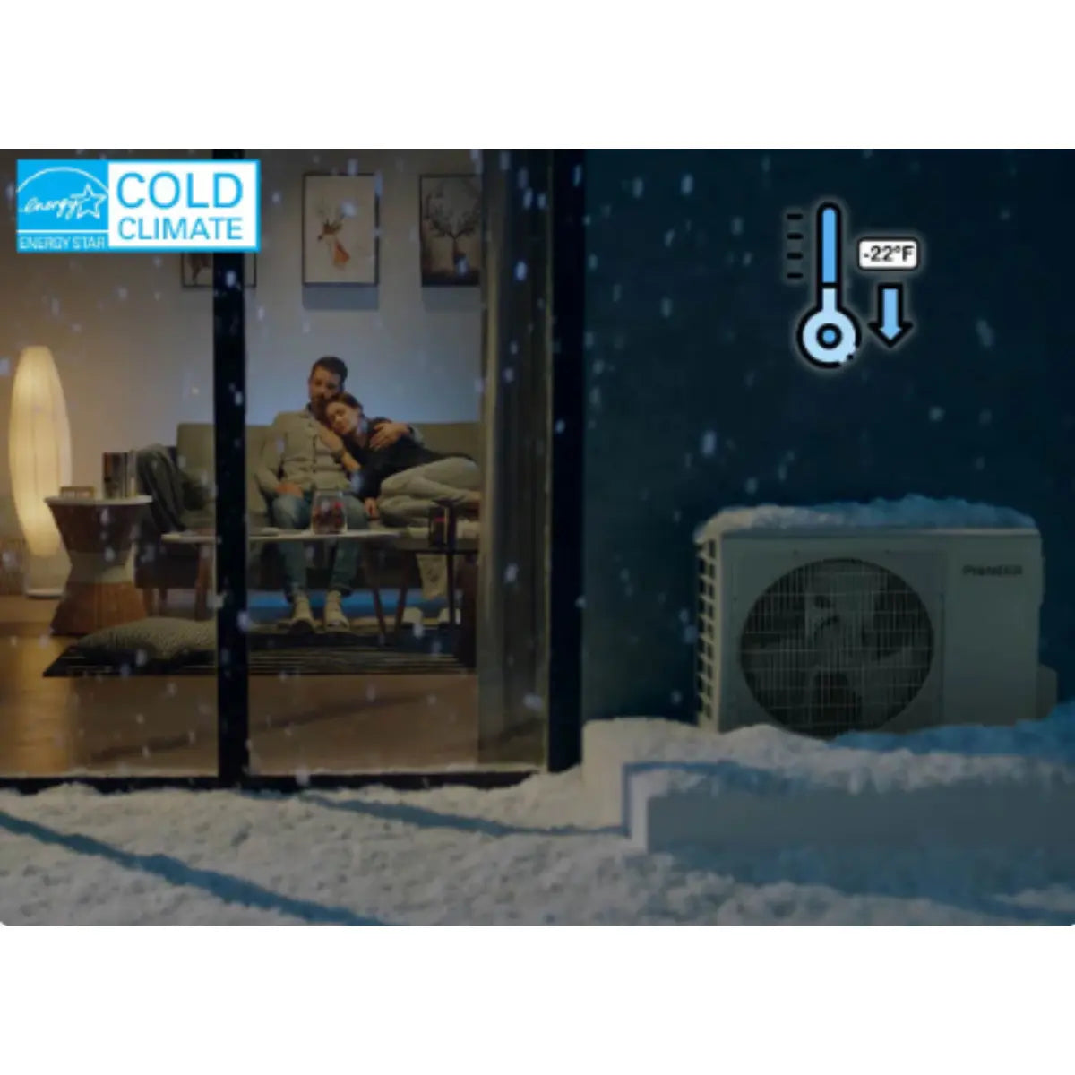 Pioneer Quantum Hyperformance 12,000 BTU 25 SEER2 230V High-Wall Ductless Mini-Split Air Conditioner Inverter Hyper Heat Pump - R454B WYT012GLSI25RH-16S Cold Climate