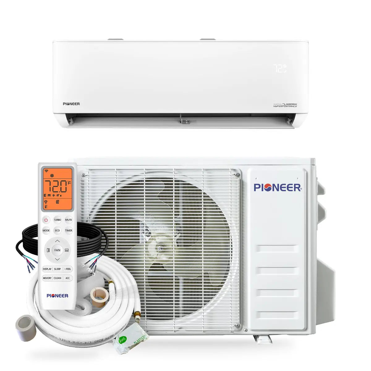 Pioneer Quantum Hyperformance 24,000 BTU 22.5 SEER2 230V High-Wall Ductless Mini-Split Air Conditioner Inverter Hyper Heat Pump - R454B WYT024GLSI25RH-16S - Full Set