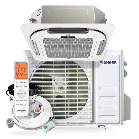 Pioneer Quantum Ultra 23,000 BTU 22.5 SEER2 230V 8-Way Ceiling Cassette Ductless Mini-Split AC Inverter Heat Pump Full Set - R454B CYT024GLSI24RL-16S 16ft Copper Lineset - HVACTotal
