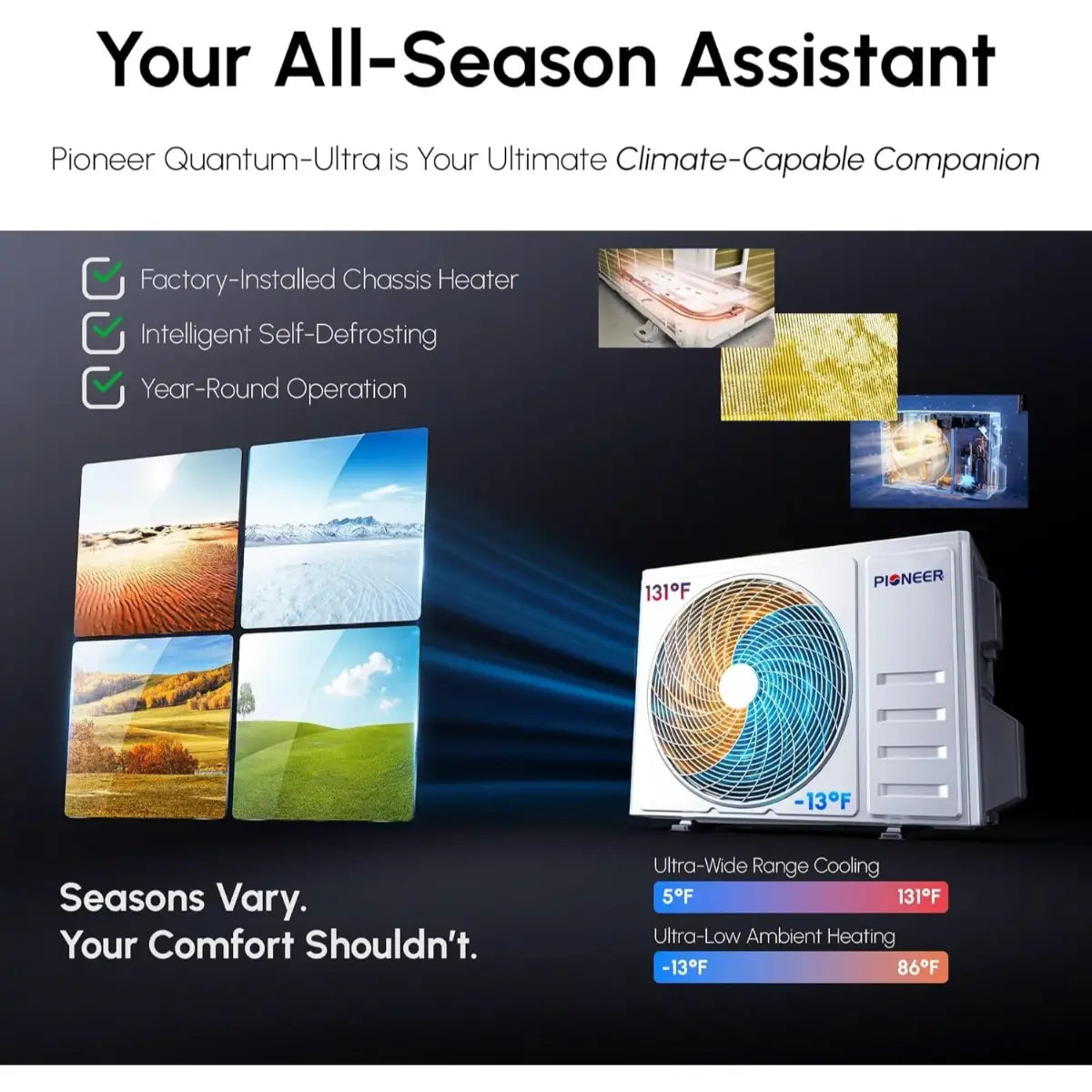 Pioneer Quint Split 45000 BTU 3.75 Ton Quantum Ultra Wi-Fi 22 SEER 230V 5 Zone Wall Mount Air Conditioner Heat Pump - 9K+9K+9K+9K+9K