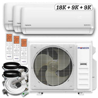 Pioneer Triple Split 36000 BTU 3 Ton Quantum Ultra Wi-Fi 22.5 SEER2 230V 3 Zone Wall Mount AC Heat Pump - 18K+9K+9K WYT040GLSI24M4-18W16-9W16-9W16 Full Set- HVACTotal