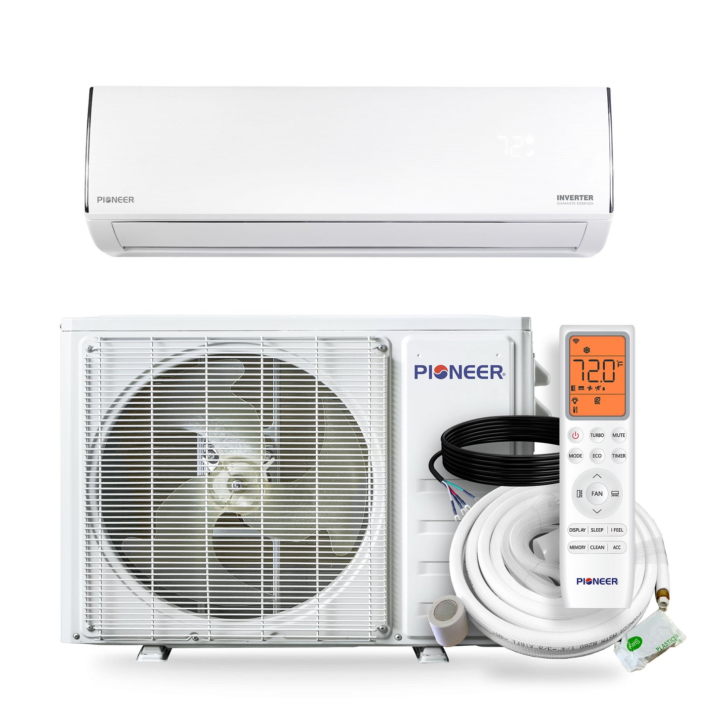 Pioneer® Diamante Essenza™ 17,000 BTU 17 SEER2 230V High-Wall Ductless Mini-Split Air Conditioner Inverter Heat Pump with 16 Ft. Kit WYT018GLUI17RL Main