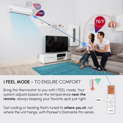 Pioneer® Diamante Pro™ 9,000 BTU 20 SEER2 230V High-Wall Ductless Energy-Star Mini-Split Air Conditioner Inverter Heat Pump with 16 Ft. Kit WYT009GLSI20RL I Feel Function