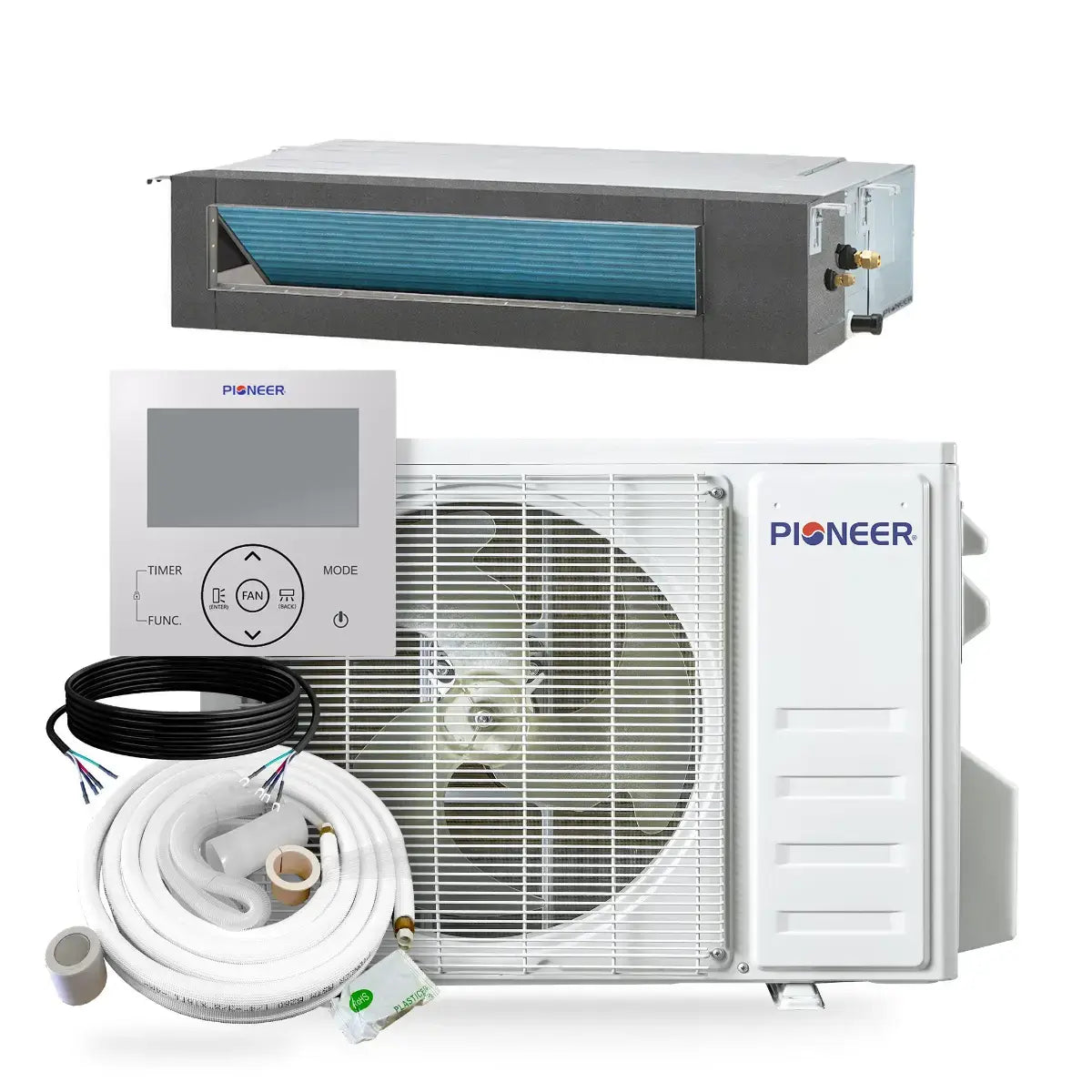 Pioneer® Quantum Ultra™ 11,000 BTU 19 SEER2 230V Ceiling Concealed Ducted Mini-Split Air Conditioner Inverter Heat Pump Full Set RYT012GLSI24RL-16S