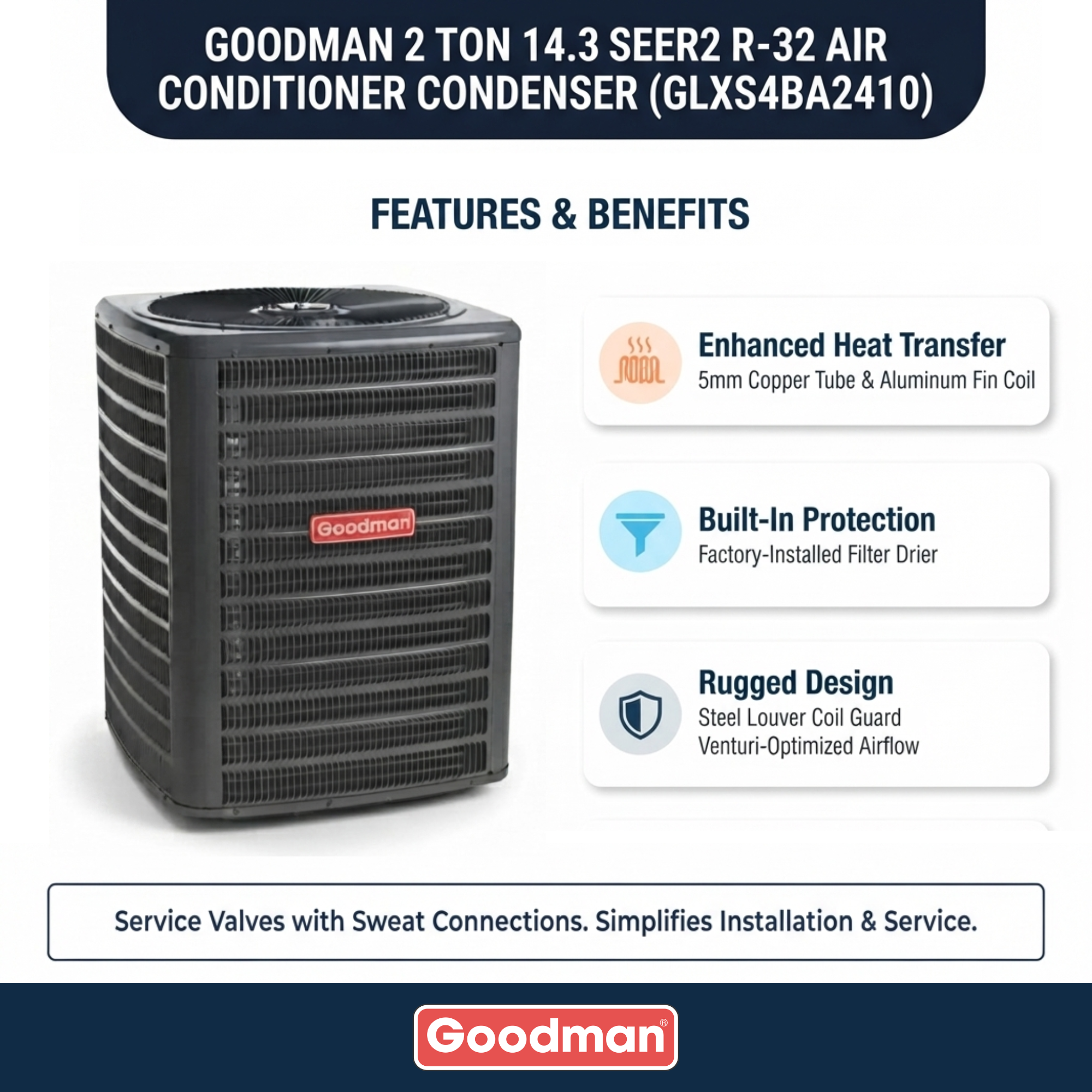 Goodman 2 Ton 14.3 SEER2 R-32 Air Conditioner Condenser