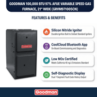 Goodman 100,000 BTU Gas Furnace 97% Modulating Variable Speed, 21" Wide, Upflow/Horizontal