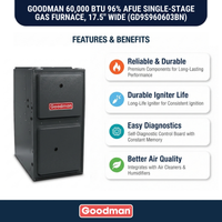 Goodman 60,000 BTU Gas Furnace 96% AFUE Single-Stage, 17.5 Wide, Downflow/Horizontal