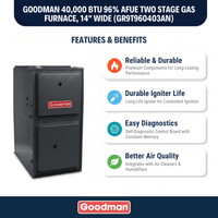 Goodman 40,000 BTU Gas Furnace 96% AFUE Two-Stage, 14" Wide, Upflow/Horizontal