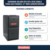Goodman 100,000 BTU Gas Furnace 92% AFUE Single-Stage, 21" Wide, Upflow/Horizontal