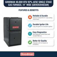 Goodman 40,000 BTU Gas Furnace 92% AFUE Single-Stage, 14" Wide, Upflow/Horizontal