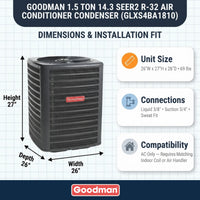 Goodman 1.5 Ton AC Condenser Unit 14.3 SEER2, R32