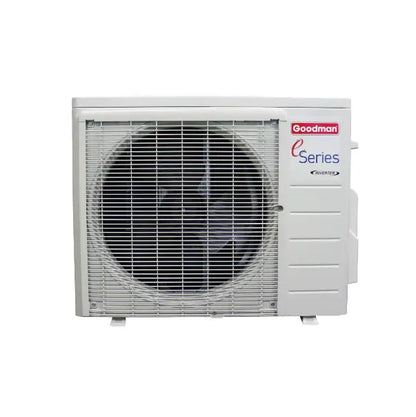 Goodman 12,000 BTU inverter mini split heat pump condenser for efficient heating and cooling.