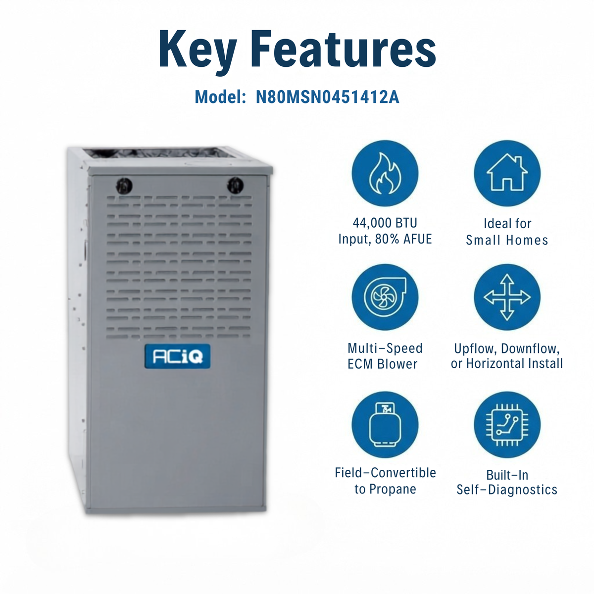 ACiQ 40,000 BTU Gas Furnace 80% AFUE Single-Stage, 14" Wide, Multi-Positional