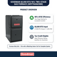 Goodman 60,000 BTU 96% AFUE Two Stage Gas Furnace, Upflow/Horizontal, 14″ Wide