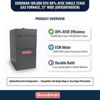 Goodman 100,000 BTU Gas Furnace 80% AFUE Single Stage, 21" Wide, Upflow/Horizontal