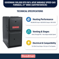 Goodman 100,000 BTU Gas Furnace 96% AFUE Two Stage-Variable Speed, 21" Wide, Downflow/Horizontal