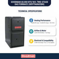 Goodman 60,000 BTU 96% AFUE Two Stage Gas Furnace, Upflow/Horizontal, 14″ Wide