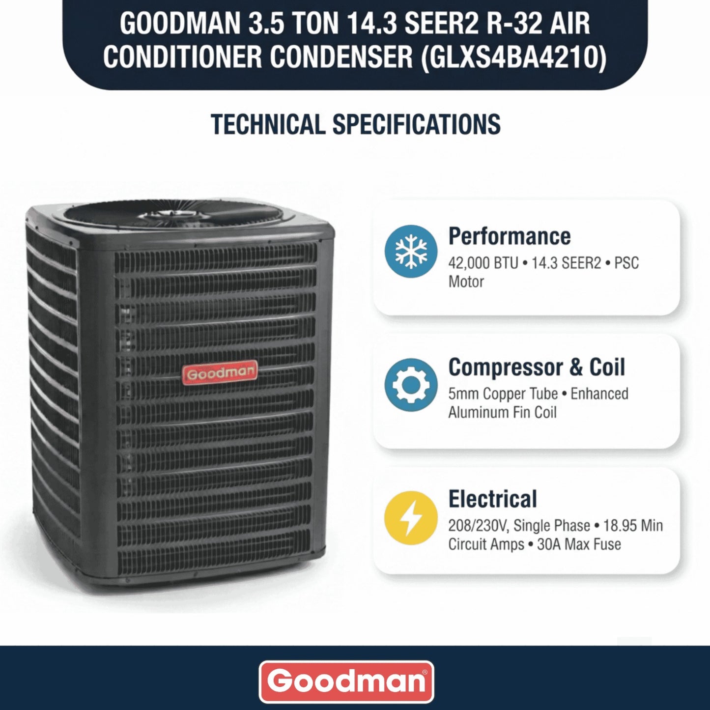 Goodman 3.5 Ton 14.3 SEER2 R-32 Air Conditioner Condenser