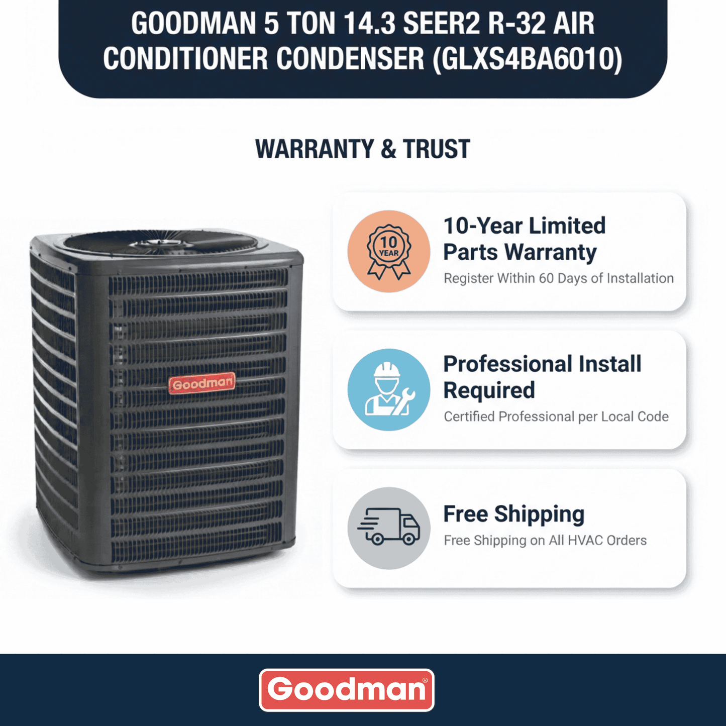 Goodman 5 Ton 14.3 SEER2 R-32 Air Conditioner Condenser