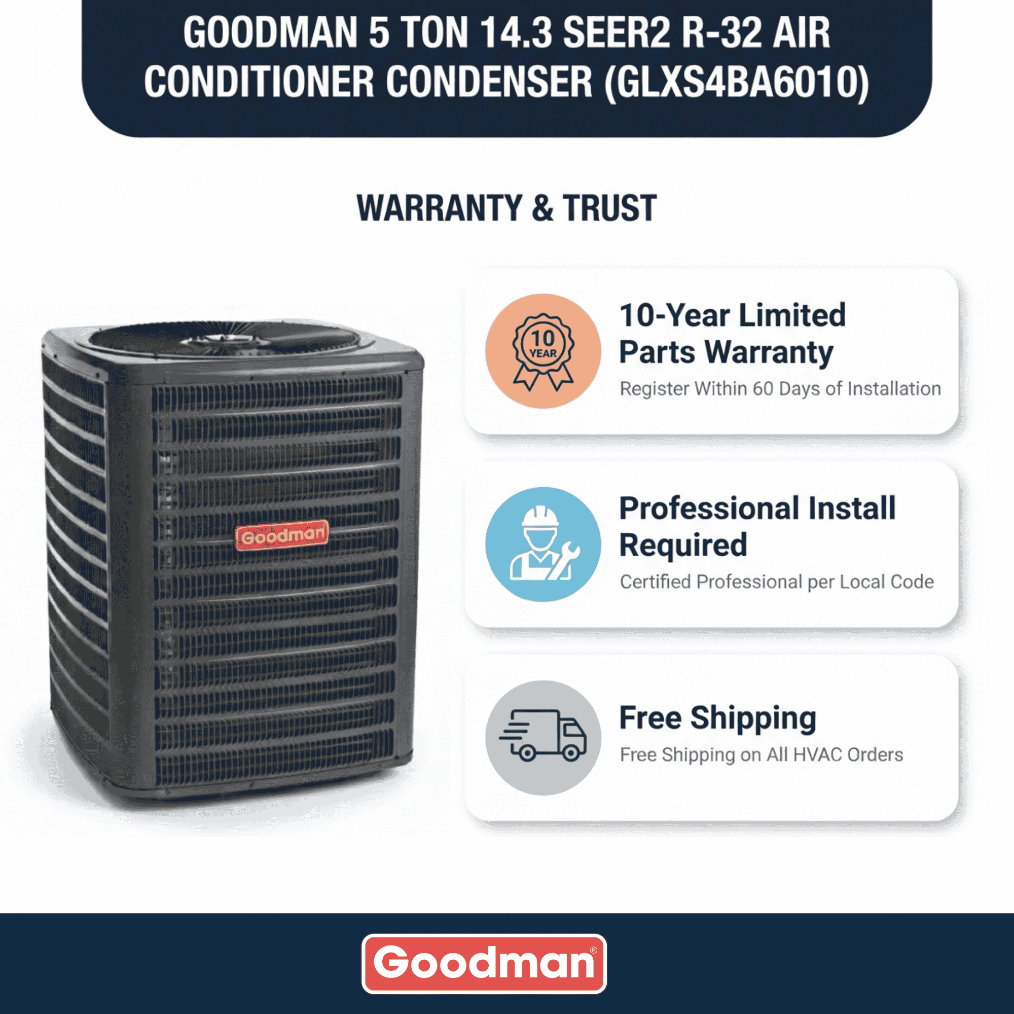 Goodman 5 Ton 14.3 SEER2 R-32 Air Conditioner Condenser