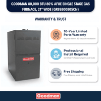 Goodman 80,000 BTU 80% AFUE Single Stage Gas Furnace, Upflow/Horizontal, 21" Wide