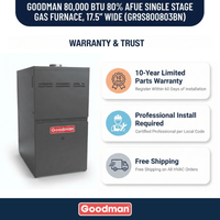 Goodman 80,000 BTU Gas Furnace 80% AFUE Single Stage, 17.5" Wide, Upflow/Horizontal