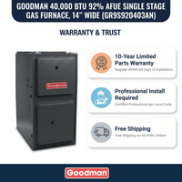 Goodman 40,000 BTU Gas Furnace 92% AFUE Single-Stage, 14" Wide, Upflow/Horizontal