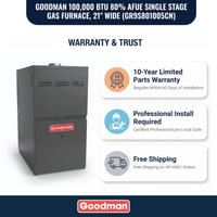 Goodman 100,000 BTU Gas Furnace 80% AFUE Single Stage, 21" Wide, Upflow/Horizontal