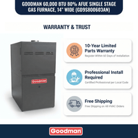 Goodman 60,000 BTU Gas Furnace 80% AFUE Single-Stage, 14" Wide, Downflow/Horizontal