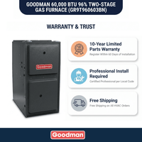 Goodman 60,000 BTU 96% AFUE Two Stage Gas Furnace, Upflow/Horizontal, 14″ Wide