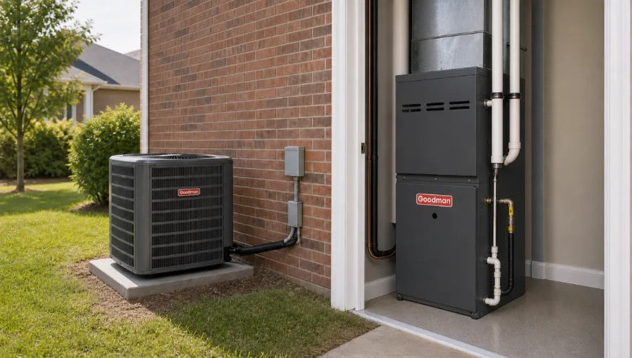Outdoor AC condenser and indoor furnace system