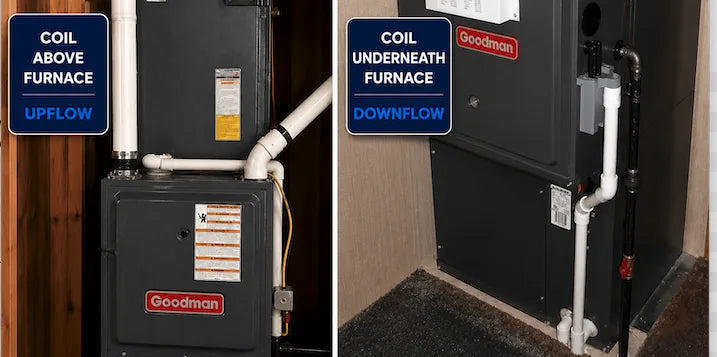 Vertical coil installation showing upflow and downflow